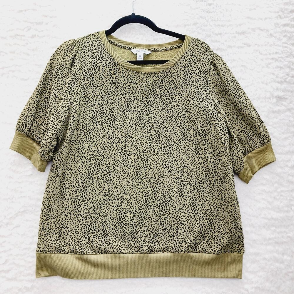 Blouse Top Olive Banded Ringer Cheetah Office Streetwear Mob Wife Tee Size XL